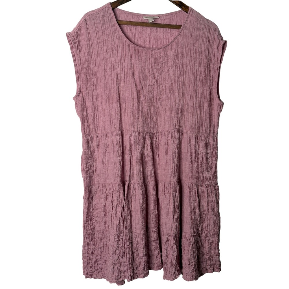 Knox Rose Mauve Pink Crinkle Gauze Tiered Babydoll Dress Large Sleeveless Scoop